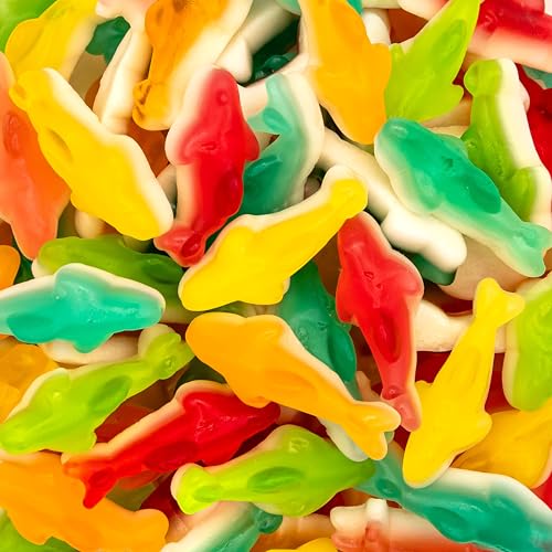 Gummy Sharks | 1-Pound Bag | Dye Free Сandy | Assorted Fruit Gummy Candy | Shark Gummies for Goodie Bags, Gifting & Snacking | Strawberry, Lemon, Orange, Apple, Blue Raspberry