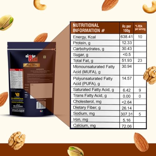 Image of 8AM Nut Mix Dry Fruits, 200gm | Made with Nutritious Ingredient Almonds, Cashews, Walnuts and Pistachios | Healthy and Tasty Snack, Rich Source of Zinc, Potassium and Iron, High Dietary Fibre