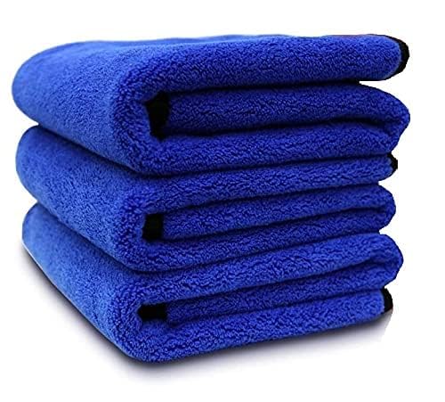 Image of Auto Hub Heavy Microfiber Cloth for Car Cleaning and Detailing, Double Sided, Extra Thick Plush Microfiber Towel Lint-Free, 800 GSM (Size 40cm x 40cm) /Pack of 3, Color: Blue
