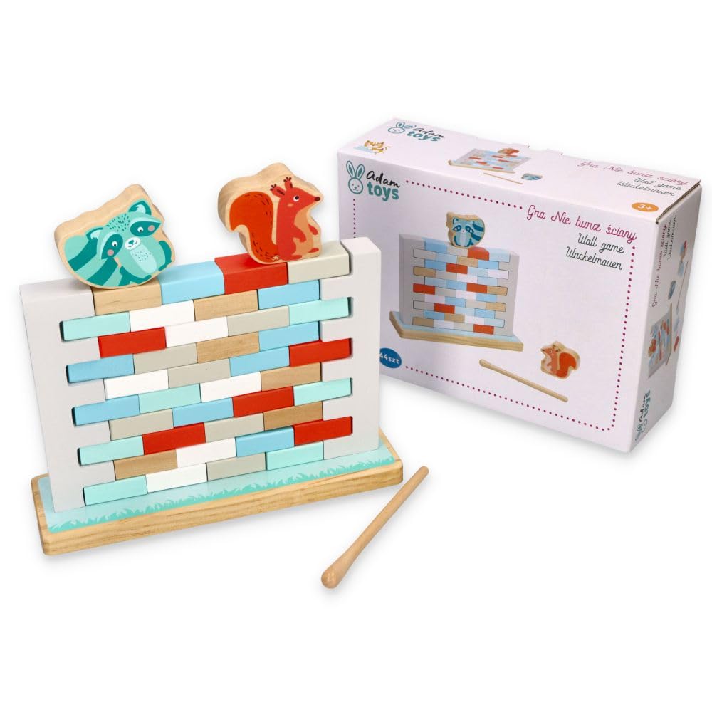 Wackelmauer Holzspiel Für Kinder Ab 3 – Mit 40 Dominosteinen, 2 Tierfiguren, Geschicklichkeitsspiel
