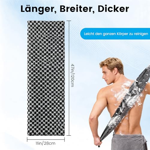 Blissal Exfoliating Antibacterial Shower Towel, Peeling Körper Duschtuch, Rückenbürste Duschzubehör, Exfoliate Dusche Duschschwamm Rückenschrubber, Loofah Schwamm für Männer Fraue (Schwarz)