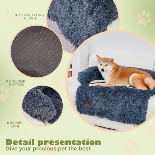 PETART Hundebettmatte für Couch - rutschfest, maschinenwaschbar - Bequeme Haustierunterlage für große Hunde und Katzen - Indoor-Sofakissen mit abnehmbarem Bezu (Dunkelgrau, L-110x105x17cm)