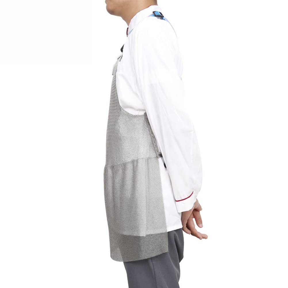 IEOWY Apron Stainless steel Chainmail cut resistant apron, Soft and comfortable light safety work bib and stab resistant apron (Color : Silver, Size : 55x70cm/21.65"x27.56")