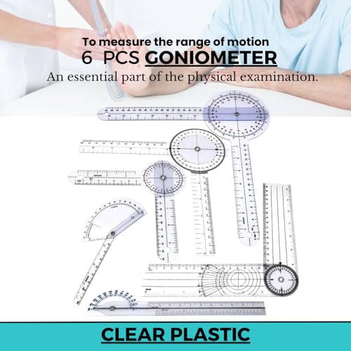 Complete Goniometer Set for Occupational Physical Therapy Students Includes 6, 8, 12 Inches Joint Angle Measuring Plastic Rulers, Reflex Hammers, Pinwheel, Bandage Scissors, Penlight, Tuning Forks