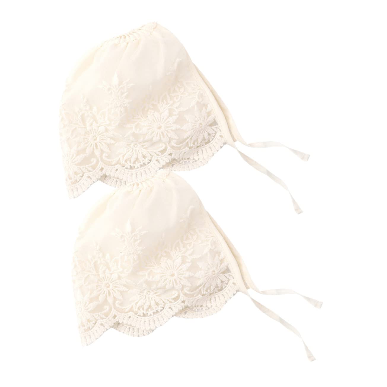 MUCKLILY Breathable Baby Bonnet Newborn 2 Pack Palace Hat Princess Hat Ruffle Bonnet for Baby Girls Boys 0-6 Months Baptism Headband Beige