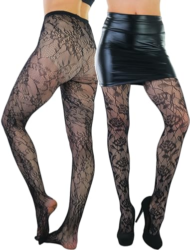 Image of ToBeInStyle Women's Elegant Floral Lace Inspired Spandex Net Full Length Tights