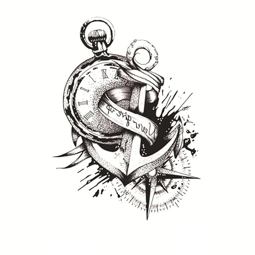 Tatuaggi Temporanei 5 Pc Di Tatuaggio Con Ancora: Bussola, Orologio, Scritte - Tatuaggio Temporaneo Sulla Pelle
