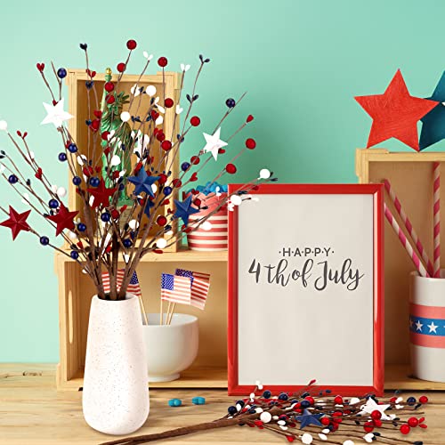 Jutom 6 Pcs Patriotic Artificial Berry Stem Picks 13 Inch 4Th Of July Independence Day Decor With White Blue Red Stars Iron Pentagram Faux Berry Branches Table Centerpiece Decoration For Home Office #TOP3