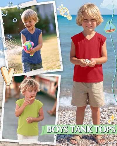 Image of Halfchet 4 Pack Toddler Boys Sleeveless Shirts | 4 Pack, Toddler Boys Sleeveless Shirts, Cotton Tank Tops, V Neck, Summer Basic Tees, Baby Boys 18M-5T