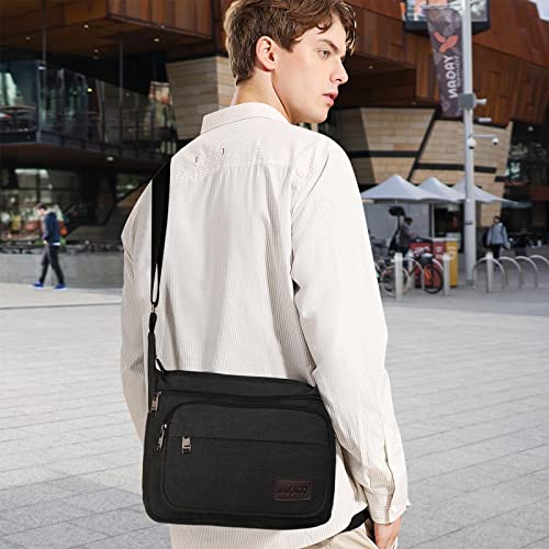 JAKAGO Wasserdichte Umhängetasche Herren,Multi-Tasche aus Segeltuch 15 Zoll Messenger Bag Arbeit Taschen für Herren & Damen,für Schule Reisen Arbeiten täglicher Gebrauch,Schwarz