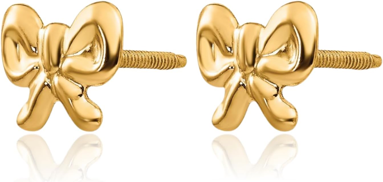 14K Yellow Gold Bow Stud Earrings for Women Girls Small Polished Hypoallergenic Screw Back Birthday Gift - Image 5
