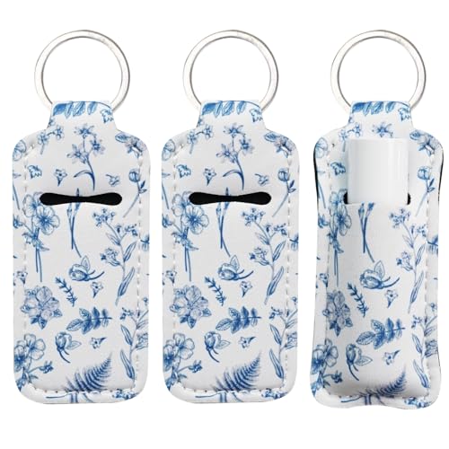 Haevola Cute Chapstick Holder Keychain for Women Lip Balm & Lip Gloss Holder Keychain Accessories Gift Purse Charm Clip (Blue Bloom)