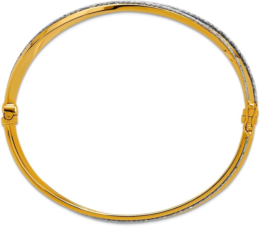 JewelryWeb 3mm 14k With Rhodium Polished and Sparkle-Cut Hinged Bangle Bracelet Cuff Bracelet for Women - Image 3