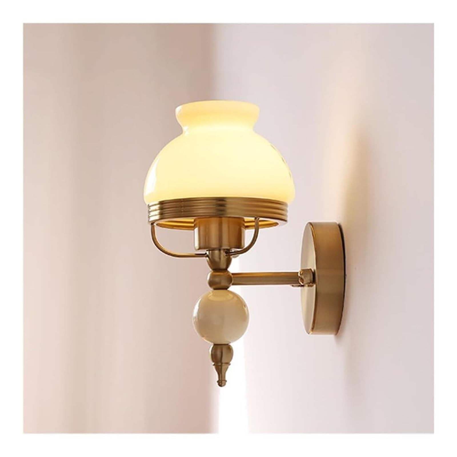 KHUKHU Gold Mid Century Modern Wall Sconce Milk Yellow Glass Shade Brass Vintage Wall Light Fixture for Bedroom Living Room Hallway Farmhouse
