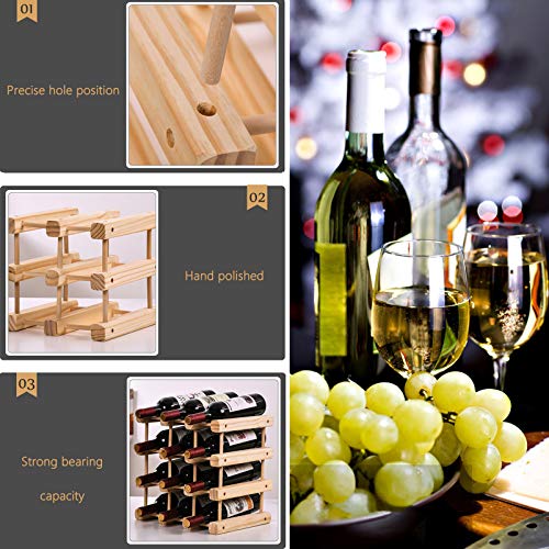 Soporte para botellas 12 botellas madera natural 4 niveles miniatura 3