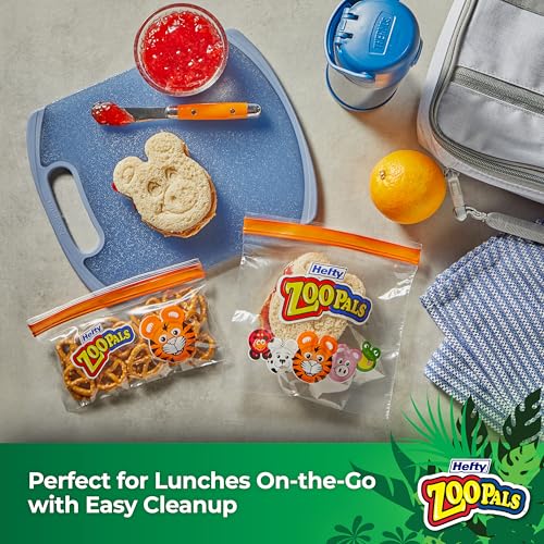 Image of Hefty Zoo Pals Press to Close Sandwich Bags, 50 Count, Easy Cleanup, For Lunches, Car Trips, and More (Pack of 2)