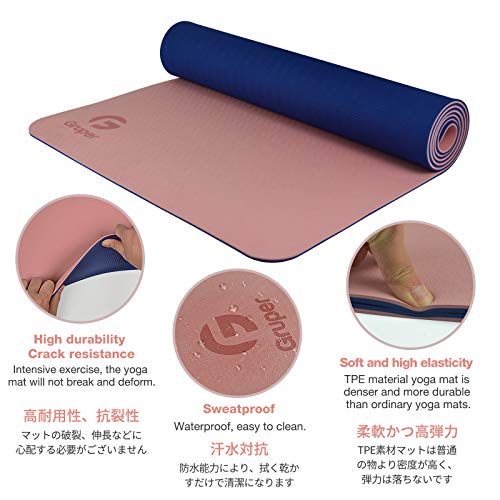 Yoga Mat Non Slip, Eco Friendly Fitness Exercise Mat with Carrying Strap,Pro Yoga Mats for Women,Workout Mats for Home, Pilates and Floor Exercises (2.Pink/Navy Blue, Thickness-6mm) by Gruper - Used condition - Image 4