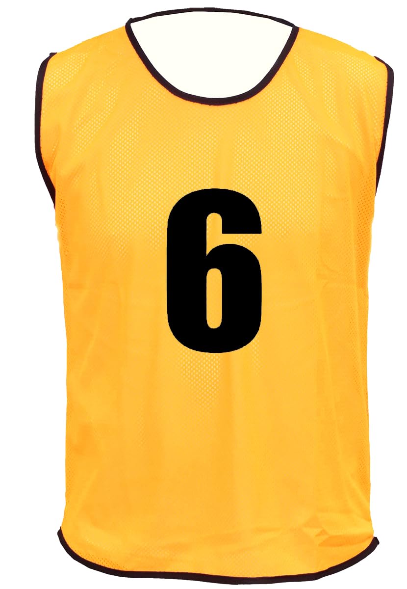 15 MESH BIBS FOOTBALL TRAINING SPORTS BIBS PRINTED NUMBER (1-15 OR number of your choice) Back only (Amber, Junior (U 14's))
