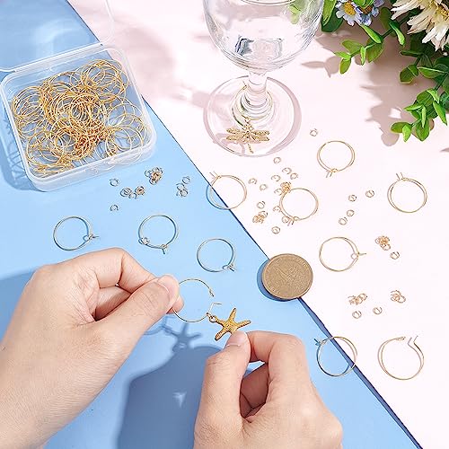 UNICRAFTALE 80Pcs Beading Hoop Earring Findings Kit 316 Surgical Stainless Steel Wine Glass Charms Rings with 120Pcs Jump Rings Golden Bead Earring Hoops for Jewelry Making Craft DIY - Image 3
