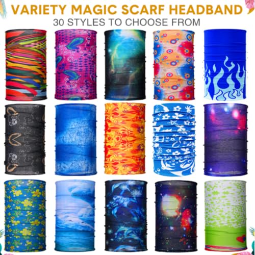 Image of Tarpop 12 /30 Pcs Neck Gaiters Scarf Elastic Wrap Headband Sweat Absorbing Bandana for Women Men Sports Yoga Running