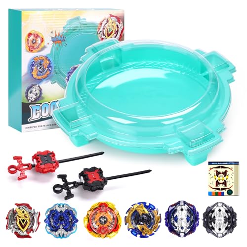 AIBREAY Burst Arène Set, 6 toupies et 2 lanceurs, Stadium de Combat pour Les Enfants à partir de 6 Ans, Cadeau de Jeu pour Les garçons