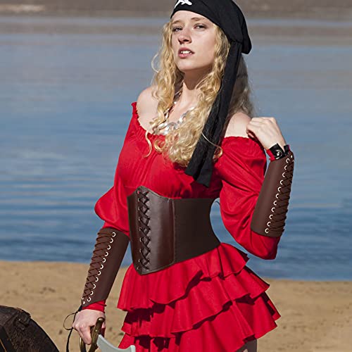 SATINIOR 3 Pieces Women Renaissance Corset Belts with Leather Gauntlets Stretch Elastic Belt for Halloween Women Costume4