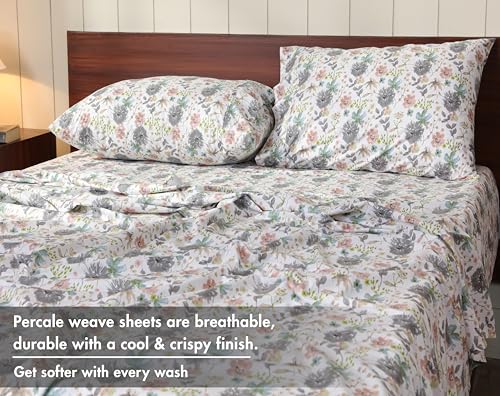 Image of RUVANTI 100% Cotton Percale Sheets Queen Size, Dandelion Field | Crisp Cooling, Deep Pocket 16 inch, Soft Breathable & Durable, Hotel-Style, 4 Piece Set