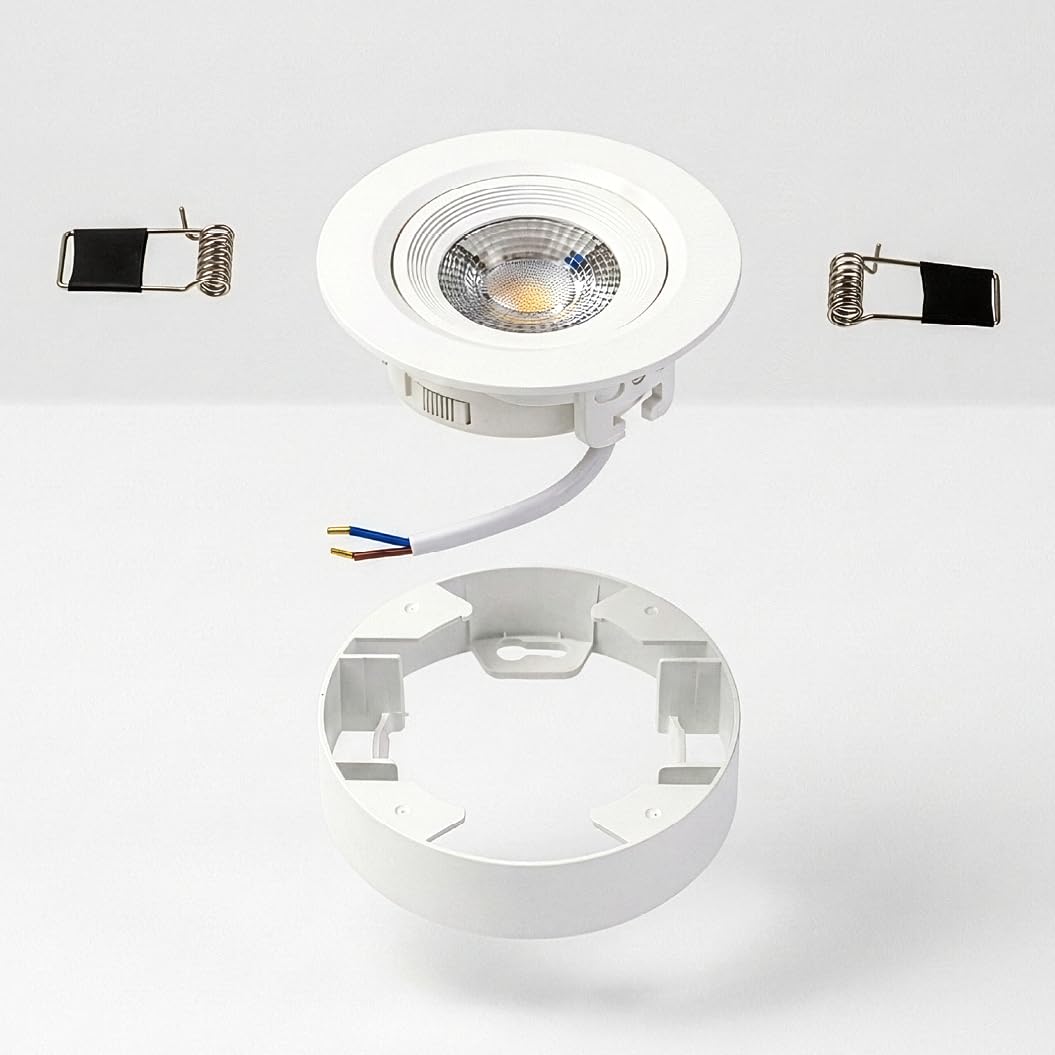 LUXULA LED Einbaustrahler dimmbar flach Weiß 6 Stück - Ein-/Aufbauspot 230V, Deckenleuchte 60° schwenkbar, 5 W 420 lm, CCT 3000K 4000K 6500K, Lochmaß 70-75mm, Deckenspots, LED Aufbaustrahler