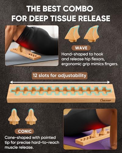 ONUEMP Psoas Release Tool, Wood Fully Adjustable Hip Hook Psoas Muscle Release Tool, for QL, Hip Flexor, Back, Hamstring, Glute, Iliacus and Neck Pain Relief - Deep Tissue Myofascial Release