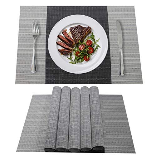 YOLOKE Juego de manteles Individuales 6, Alfombrillas de Vinilo Tejidas con Aislamiento térmico Antideslizante Lavable para Cocina, mesas de Comedor, manteles Individuales 30x45 cm (Gris)