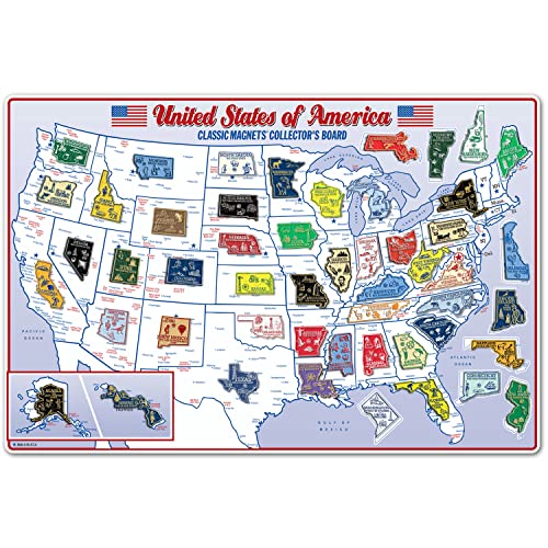 Original 51-Piece State Magnet Collector's Set - 51 Vintage Made in USA Magnets & Metal Display Board