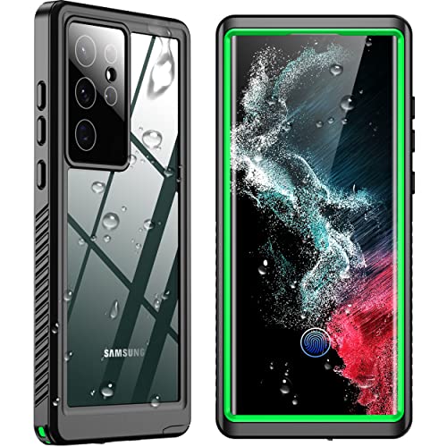 SPIDERCASE Designed for Samsung Galaxy S22 Ultra Case Waterproof Built-in Screen Protector Full Protection Heavy Duty Shockproof Case Green/Clear