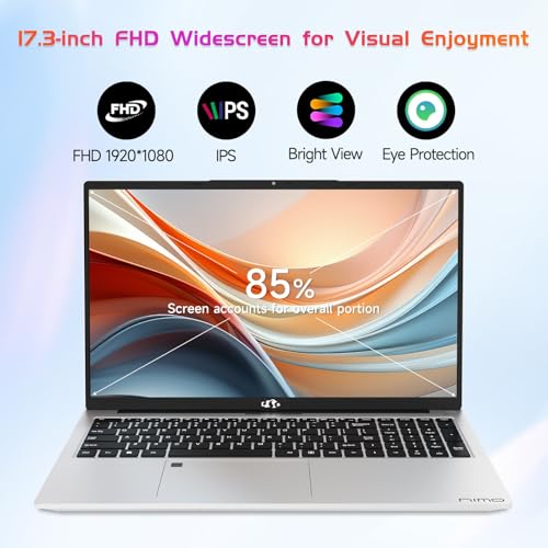 NIMO 17.3" IPS FHD-Laptop, Intel 6 Cores i3-1215U 16GB RAM 512GB SSD (Beat Ryzen 5 7520U, Up to 4.4GHz) Computer with 65W GaN Type C Fingerprint Backlit Keyboard, for Home Student and Business Silver