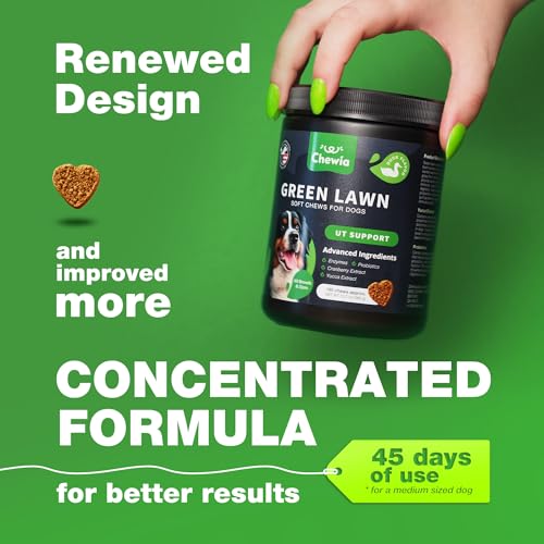Grass Burn Spot Chews for Dogs - Urine Neutralizer for Lawn - Pee Lawn Spot Saver Caused by Urine - Probiotics, Enzymes & Multivitamins - Grass Saver Soft Treats for Canine Digestive and UTI Support