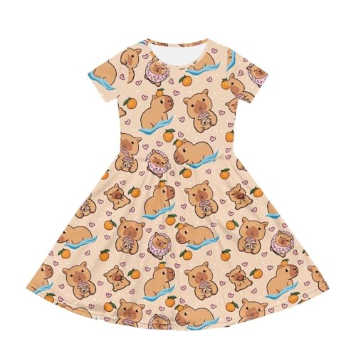 Image of Girls Dress with Pockets Basic Short Sleeve High Waist Swing Skater Dress School Party Dress for Kids