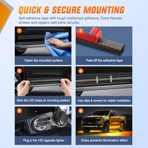 Image of Nilight 2PCS 70 Inch Emergency Strobe Light Strip with Controller 864 LED Amber White Running Board Lights Flexible Side Flashing Warning Caution Safety Waterproof for Truck Construction Pickup