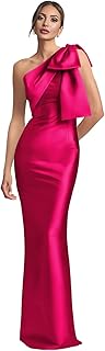 One Shoulder Mermaid Prom Dress with Bow 2025 Satin Long Back Split Bridesmaid Dresses Formal Evening Gowns - Buy now