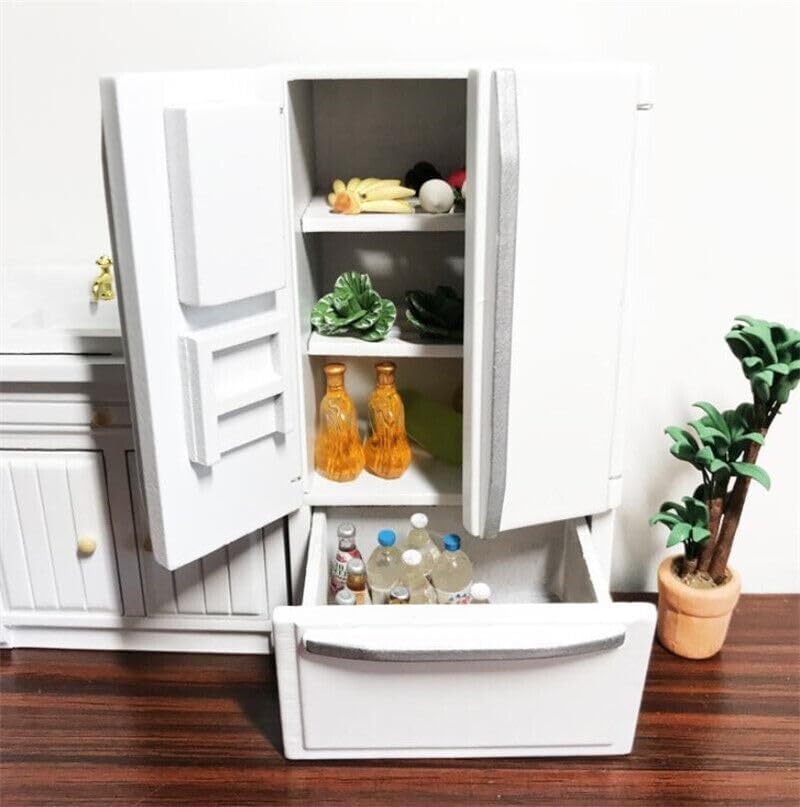 Image of EatingBiting 1:12 Scale 1 /12 Mini Furniture minihouse Kitchen White Refrigerator Fridge with 2 Doors Furniture Accessories Wooden Refrigerator Fridge Freezer
