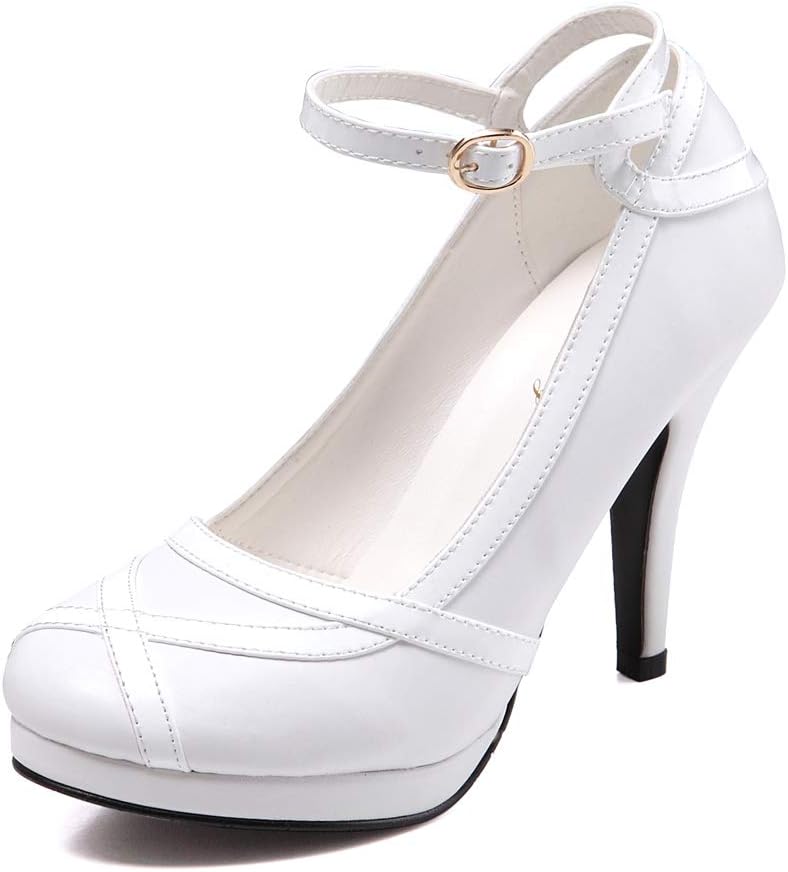 getmorebeauty Women's Vintage Retro Black and White Ankle Strappy Buckle Dress High Heels - Image 4