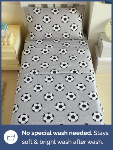 Image of Kids Twin Size Soccer Bed Sheets - 3 Piece Kids Soccer Sheet Set - Athletic Sporty Bedding - Ultra-Soft, Cute & Cozy - Breathable & Machine Washable - Grey Bed Set for Boys, Girls, Teens & Toddlers