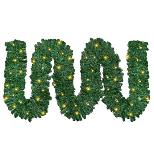 16 Ft/5M Christmas Garland with Lights, Artificial Xmas Garland for Mantle Stairs Door Staircase Railing Fireplace Front Porch Decor Outdoor Indoor Home Decoration,Battery Operated 100 LED Lights