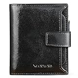 MANBANG Wallets for Women Leather RFID Blocking Small Bifold Zipper Pocket Wallet Card Case Purse with ID Window… (Black)