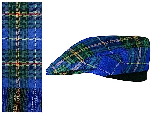 Casquette Plate et Écharpe Laine d'Agneau Tartan Écossais Mixte Ajustable