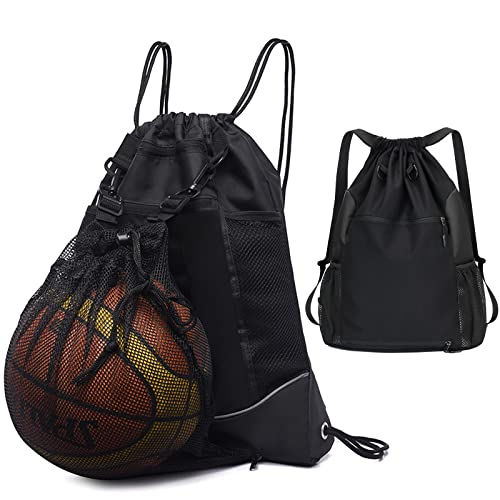 Sac à Dos De Football à Cordon Pour Garçons,Sac Filet Avec Ballon,Sac à Dos Sport, Sac De Sport Multifonctionnel à Cordon Pour Ranger Le Football, Le Basketball(Noir)