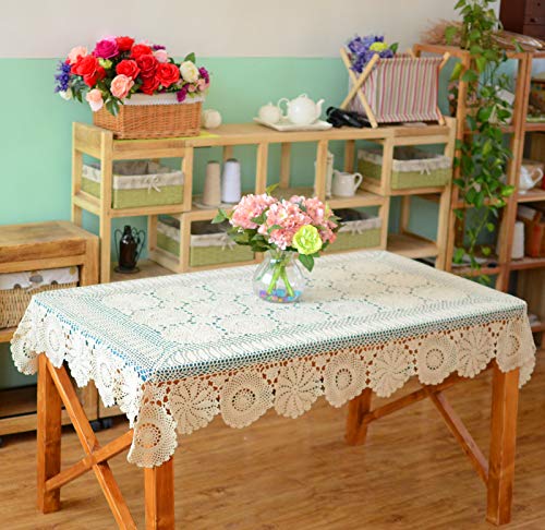 Ustide Rustic Floral Crochet Tablecloth Rectangle Beige Cotton Lace Table Overlays 51"X70" #TOP8