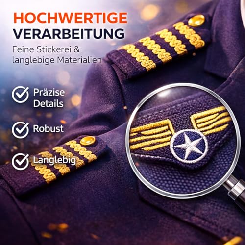 Miniatura 4 de Tk Gruppe Timo Klingler Juego De Capitán Piloto, Carnaval Para Hombre Disfraz Con Rayas En Los Hombros, Gorra De Piloto, Insignia Para Disfraz De Piloto