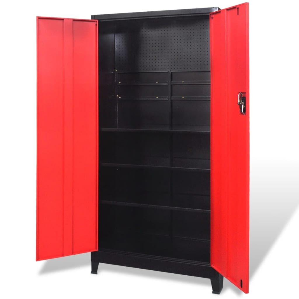 vidaXL Armario Herramientas 2 Puertas Acero Negro/Rojo 90x40x180cm Organizador