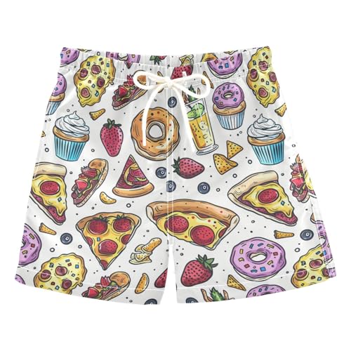 Aflyko Kids Swim Trunks Doodle Snack Cupcake Bathing Suit Shorts for Preschool Kids, Comfortable All-Day Wear for Summer Outdoor Fun, 5T Multicolor