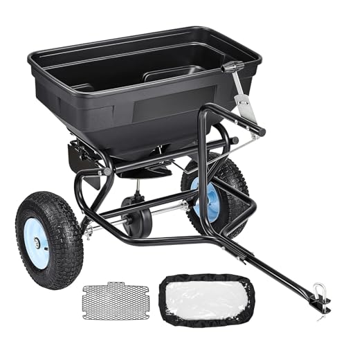 VEVOR Tow Behind Broadcast Spreader, 130LBS Capacity, Tow-Behind Lawn Spreader with 13 in Tires, 30 Adjustable Setting & 9.8 ft Spreading Width, Lawn Spreaders for Seed, Fertilizer, Salt, Ice Melt