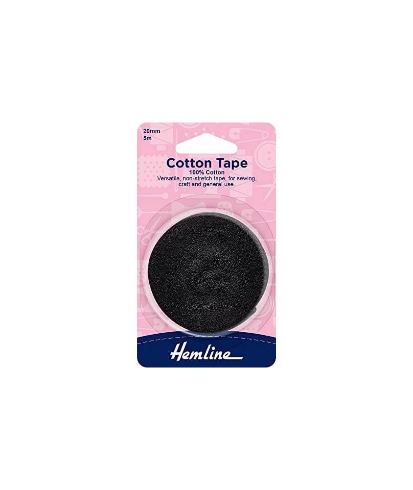 Hemline Cotton Tape 5m x 20mm - Black